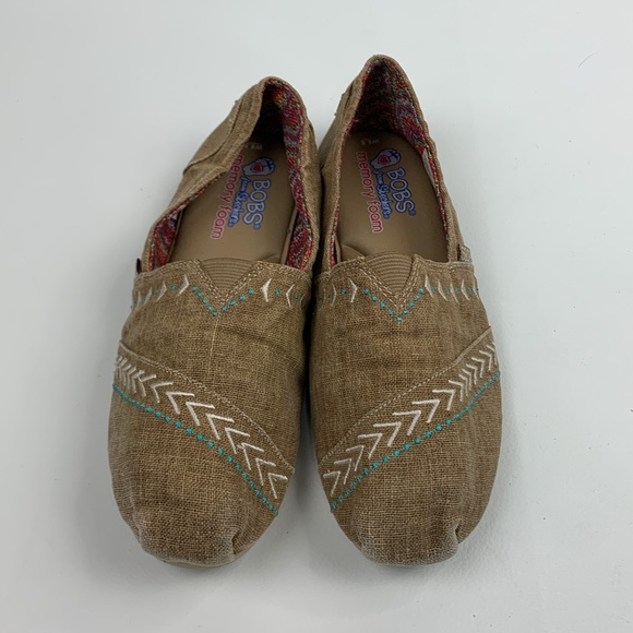 BOBS Skechers Tan Teal Flats Slip-On Aztec Design Size 8.5 Memory Foam shoes - Picture 2 of 13